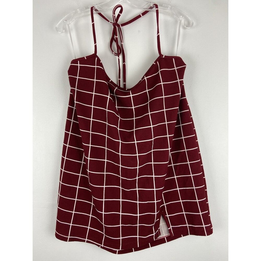 Shein Curves Halter Red Geometric Halter Top Blouse Size Large (974)